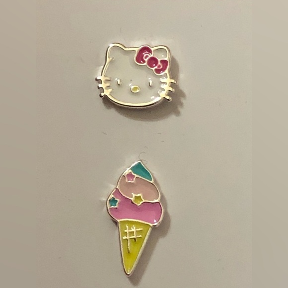 Hello kitty ice cream cone theme silver plated dainty earrings 2 pairs new - Picture 6 of 11